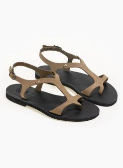 Σανδάλια δερμάτινα Ankle Strap Iris - Λαδί