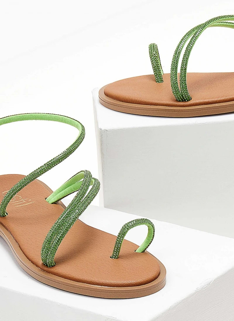 Σανδάλια δερμάτινα με Strass λουράκια Estil - Πράσινο 7 Σανδάλια δερμάτινα με Strass λουράκια Estil - Πράσινο - Image 5