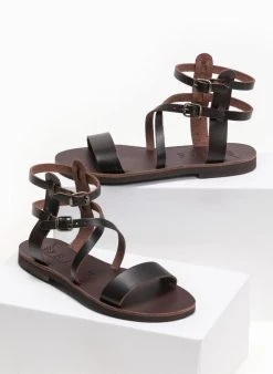 Σανδάλια δερμάτινα με πολλά λουράκια Iris - Καφέ -The Fashion Project κατάστημα dermatina gladiator sandalia me diplo desimo 90992 f02u