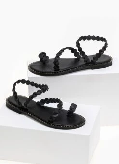 Σανδάλια δερμάτινα με περαστό λουράκι Iris - Μαύρο