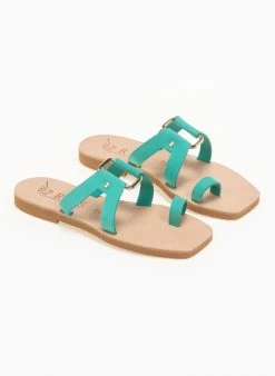 Σανδάλια δερμάτινα με μεταλλική αγκράφα Iris - Μέντα -The Fashion Project κατάστημα dermatina kare sandalia me metalliki agkrafa 90591 55ep