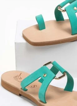 Σανδάλια δερμάτινα με μεταλλική αγκράφα Iris - Μέντα -The Fashion Project κατάστημα dermatina kare sandalia me metalliki agkrafa 90591 jfbg