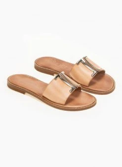 Σανάλια δερμάτινα με λεπτές αγκράφες Iris - Φυσικό -The Fashion Project κατάστημα dermatina pedila me leptomereia diafaneia 90595 m9rk