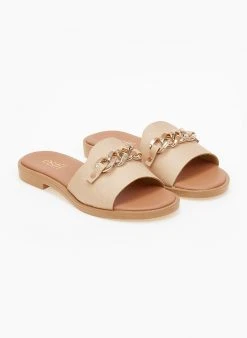 Σανδάλια δερμάτινα με αλυσίδα Estil - Μπεζ -The Fashion Project κατάστημα dermatina sandalia estil me alusida 100801 obz2