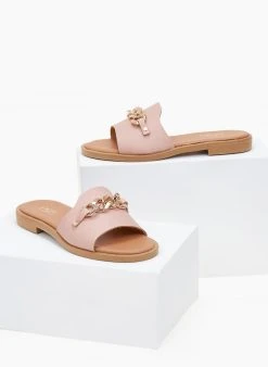 Σανδάλια δερμάτινα με αλυσίδα Estil - Nude -The Fashion Project κατάστημα dermatina sandalia estil me alusida 100802 eiy9