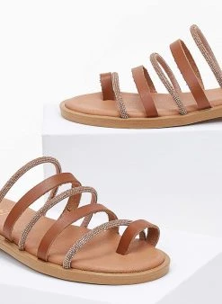 Σανδάλια δερμάτινα με λουράκια Estil - Ταμπά -The Fashion Project κατάστημα dermatina sandalia estil me seires lourakia 100797 1k5i