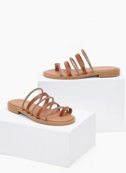 Σανδάλια δερμάτινα με λουράκια Estil - Ταμπά -The Fashion Project κατάστημα dermatina sandalia estil me seires lourakia 100797 pb31