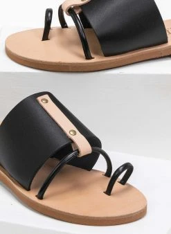 Σανδάλια δερμάτινα με διχρωμία Iris - Μαύρο/Μπεζ -The Fashion Project κατάστημα dermatina sandalia me dixrwmia 90651 ippe