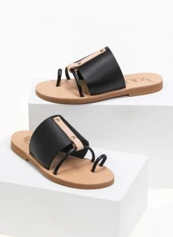 Σανδάλια δερμάτινα με διχρωμία Iris - Μαύρο/Μπεζ -The Fashion Project κατάστημα dermatina sandalia me dixrwmia 90651 vw7o