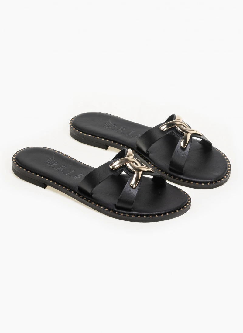 Σανδάλια δερμάτινα με αγκράφα Iris - Μαύρο 3 Σανδάλια δερμάτινα με αγκράφα Iris - Μαύρο