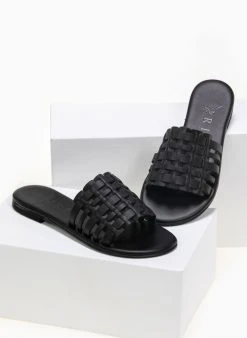 Σανδάλια δερμάτινα με πλεκτή φάσα Iris - Μαύρο