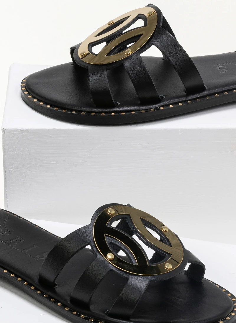 Σανδάλια δερμάτινα με στρογγυλή αγκράφα Iris - Μαύρο 5 Σανδάλια δερμάτινα με στρογγυλή αγκράφα Iris - Μαύρο - Image 3