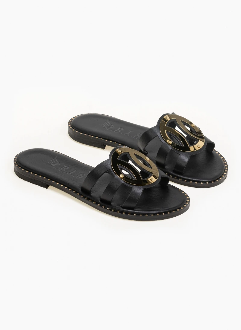 Σανδάλια δερμάτινα με στρογγυλή αγκράφα Iris - Μαύρο 8 Σανδάλια δερμάτινα με στρογγυλή αγκράφα Iris - Μαύρο - Image 6