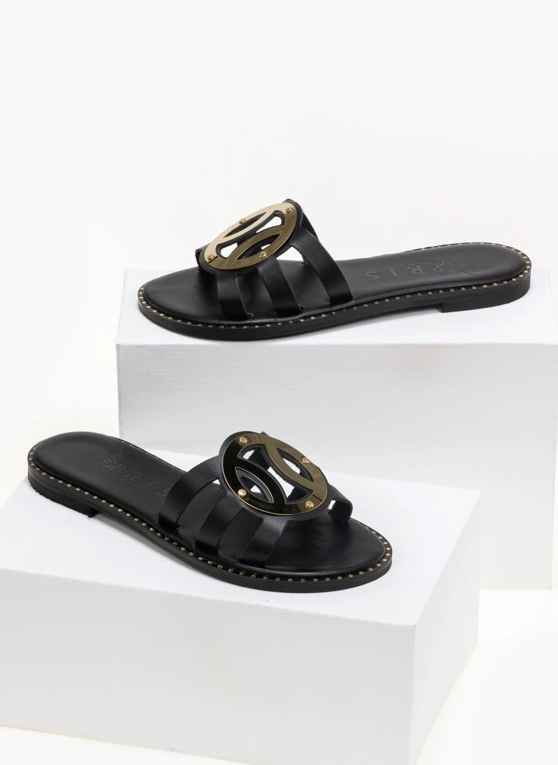 Σανδάλια δερμάτινα με στρογγυλή αγκράφα Iris - Μαύρο 4 Σανδάλια δερμάτινα με στρογγυλή αγκράφα Iris - Μαύρο - Image 2