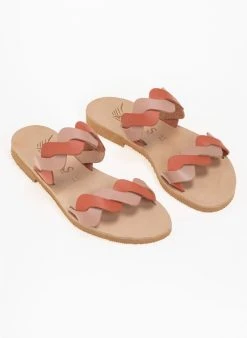 Σανδάλια δερμάτινα με Wavy φάσες Iris - Κοραλί
