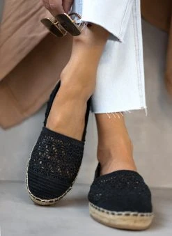 The Fashion Project Εσπαντρίγιες πλεκτές με σχέδιο λουλούδια - Μαύρο