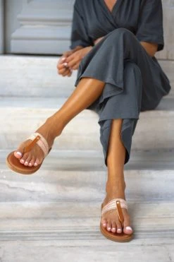 Σανδάλια δερμάτινα με σχέδιο στη φάσα Estil - Χαλκός -The Fashion Project κατάστημα estil dermatina boho sandalia 91457 0ust