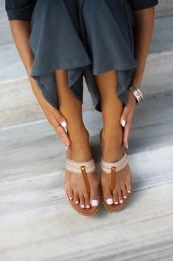 Σανδάλια δερμάτινα με σχέδιο στη φάσα Estil - Χαλκός -The Fashion Project κατάστημα estil dermatina boho sandalia 91457 ka0n