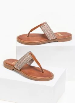 Σανδάλια δερμάτινα με σχέδιο στη φάσα Estil - Χαλκός -The Fashion Project κατάστημα estil dermatina boho sandalia 91457 t9iv