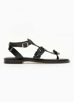 Σανδάλια δερμάτινα Ankle Strap Estil - Μαύρο -The Fashion Project κατάστημα estil dermatina flat pedila 90898 jepp