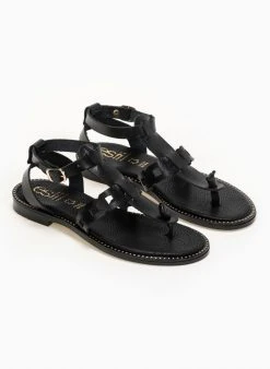 Σανδάλια δερμάτινα Ankle Strap Estil - Μαύρο