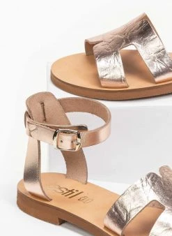 Σανδάλια δερμάτινα με ανοίγματα Estil - Χαλκός -The Fashion Project κατάστημα estil dermatina flat pedila me anoigmata sti fasa 91268 v5o2