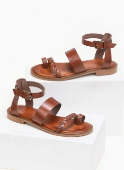 Πέδιλα δερμάτινα με μπαρέτα Estil - Ταμπά