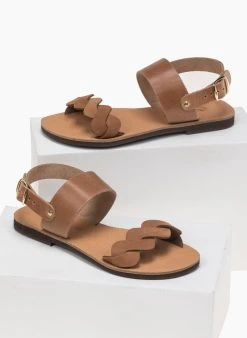 Σανδάλια δερμάτινα Ankle Strap Estil - Πούρο