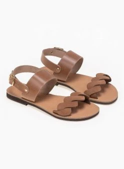 Σανδάλια δερμάτινα Ankle Strap Estil - Πούρο -The Fashion Project κατάστημα estil dermatina flat pedila me nubuck diplo lourak 92103 ox09