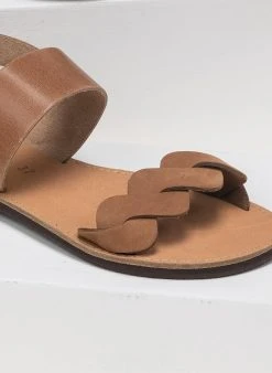 Σανδάλια δερμάτινα Ankle Strap Estil - Πούρο -The Fashion Project κατάστημα estil dermatina flat pedila me nubuck diplo lourak 92103 pfhc