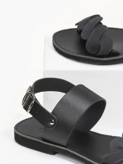 Σανδάλια δερμάτινα Ankle Strap Estil - Μαύρο -The Fashion Project κατάστημα estil dermatina flat pedila me nubuck diplo lourak 92458 iv4h