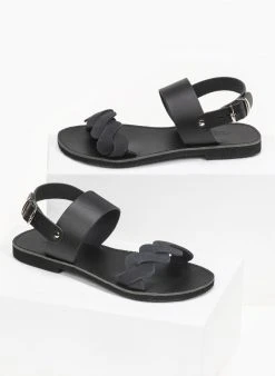 Σανδάλια δερμάτινα Ankle Strap Estil - Μαύρο