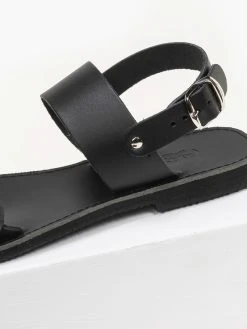 Σανδάλια δερμάτινα Ankle Strap Estil - Μαύρο -The Fashion Project κατάστημα estil dermatina flat pedila me nubuck diplo lourak 92458 sjon
