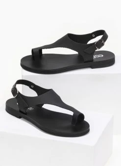 Σανδάλια δερμάτινα Ankle Strap Estil - Μαύρο