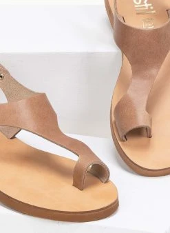 Σανδάλια δερμάτινα Ankle Strap Estil - Πούρο