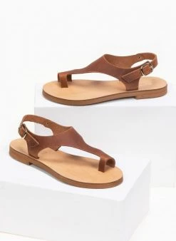 Σανδάλια δερμάτινα Ankle Strap Estil - Ταμπά