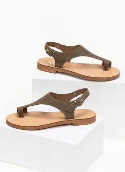 Σανδάλια δερμάτινα Ankle Strap Estil - Χακί