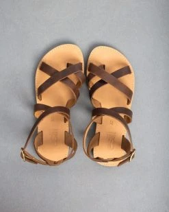 Πέδιλα δερμάτινα Crossover Estil - Καφέ 12 Πέδιλα δερμάτινα Crossover Estil - Καφέ -The Fashion Project κατάστημα estil dermatina isia pedila me xiasti sxedio 93565 k41z