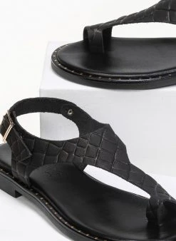 Σανδάλια δερμάτινα κροκό Estil - Μαύρο -The Fashion Project κατάστημα estil dermatina kroko flat pedila 91147 fj9r