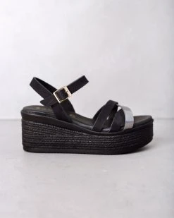 Πλατφόρμες δερμάτινες Estil - Μαύρο/Ατσαλί