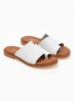 Σανδάλια δερμάτινα με ανάγλυφο σχέδιο Estil - Λευκό