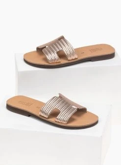 Σανδάλια δερμάτινα με ανάγλυφο σχέδιο Estil - Χαλκός