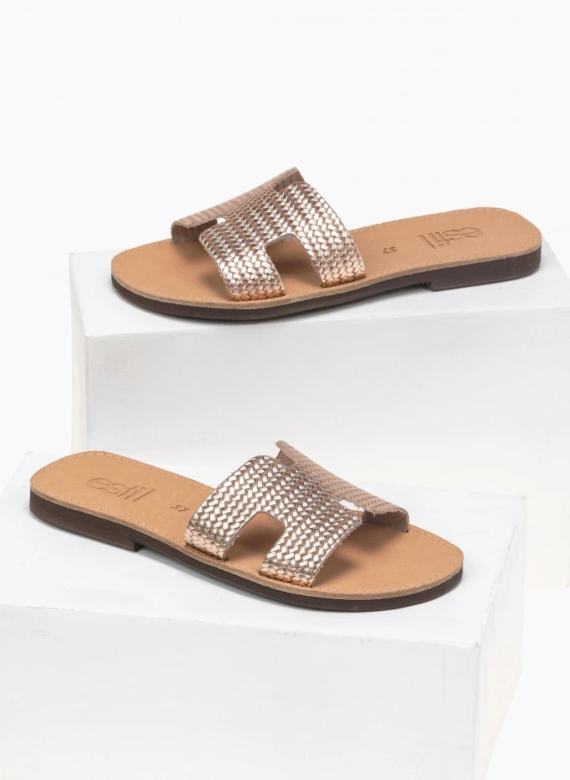 Σανδάλια δερμάτινα με ανάγλυφο σχέδιο Estil - Χαλκός 3 Σανδάλια δερμάτινα με ανάγλυφο σχέδιο Estil - Χαλκός