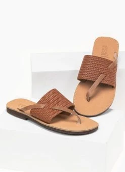 Σανδάλια δερμάτινα με ανάγλυφο Pattern Estil - Ταμπά -The Fashion Project κατάστημα estil dermatina sandalia me anaglufo sxedio psatha 91763 kh1e