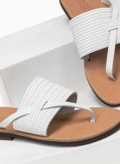 Σανδάλια δερμάτινα με ανάγλυφο Pattern Estil - Λευκό