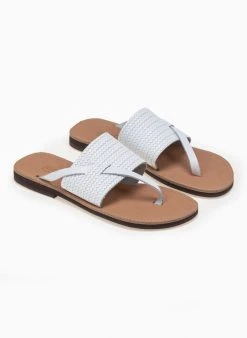 Σανδάλια δερμάτινα με ανάγλυφο Pattern Estil - Λευκό -The Fashion Project κατάστημα estil dermatina sandalia me anaglufo sxedio psatha 91765 yvht
