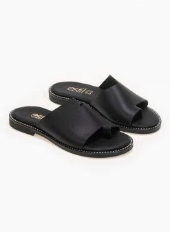 Σανδάλια δερμάτινα με άνισο τελείωμα Estil - Μαύρο