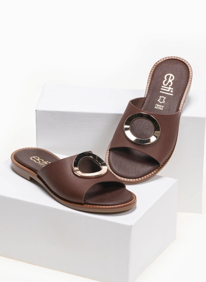 Σανδάλια δερμάτινα με στρογγυλή αγκράφα Estil - Καφέ 4 Σανδάλια δερμάτινα με στρογγυλή αγκράφα Estil - Καφέ - Image 2