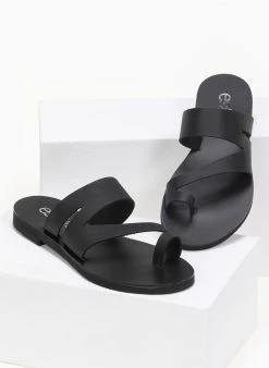 Σανδάλια δερμάτινα με άνοιγμα στο πλάι Estil - Μαύρο