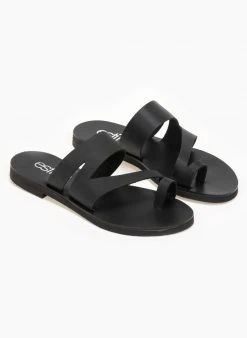 Σανδάλια δερμάτινα με άνοιγμα στο πλάι Estil - Μαύρο -The Fashion Project κατάστημα estil dermatina sandalia me anoigma sto plai 91434 uhgd